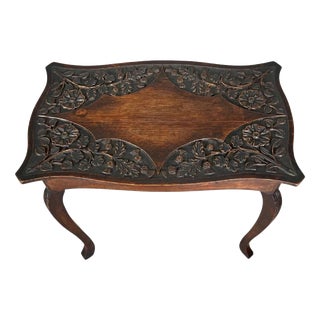 Edwardian Carved Oak Side Table with Floral Relief Decoration For Sale