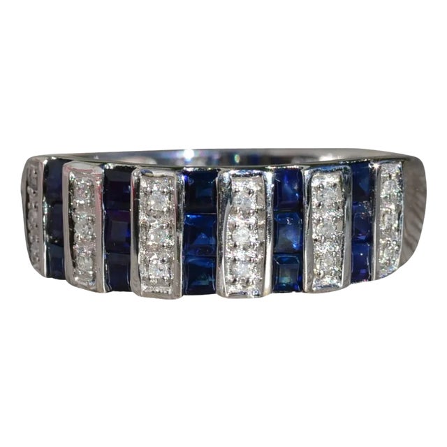 The Enotera: Ladies 14K White Gold Sapphire and Diamond Band For Sale