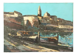 20th Century, Oil Painting on Canvas, Neo-Impressionist, View of the Gulf of Pozzuoli in Naples, Italy, Signed., 1920s, Ceramic