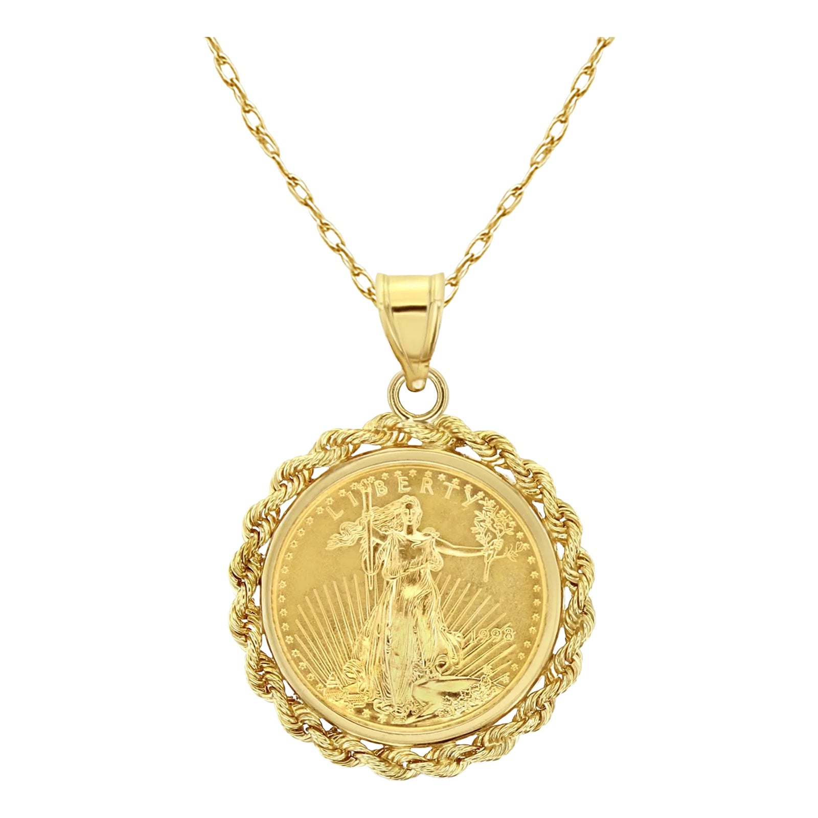 1/4OZ Lady Liberty Coin Necklace with Rope Halo | Chairish