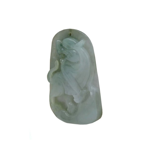 1980s Chinese Hand Carved Natural Jade Lucky Feng Shui Kirin Figure Pendant For Sale - Image 5 of 7