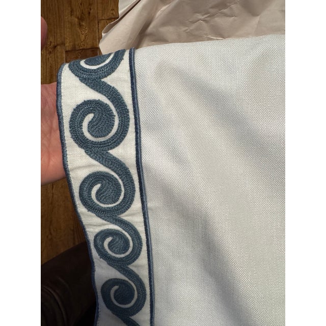 Coastal Custom Made Coastal Roman Shade With Samuel & Sons Maui Trim, Inside Mount For Sale - Image 3 of 12