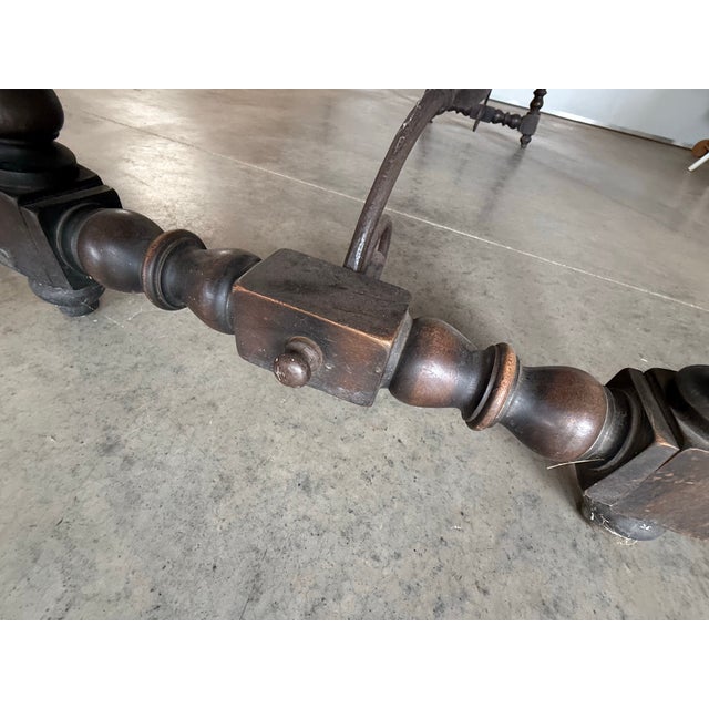 Brown Antique Spanish Renaissance Revival Wood Hall Bench For Sale - Image 8 of 12