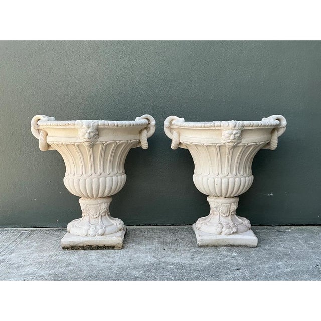 French Country Vintage Carved Stone Urns - Pair For Sale - Image 3 of 14