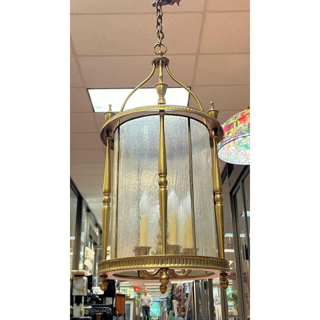 Vintage Brass six lighLantern in English Regency Georgian American Federal Style For Sale - Image 4 of 12