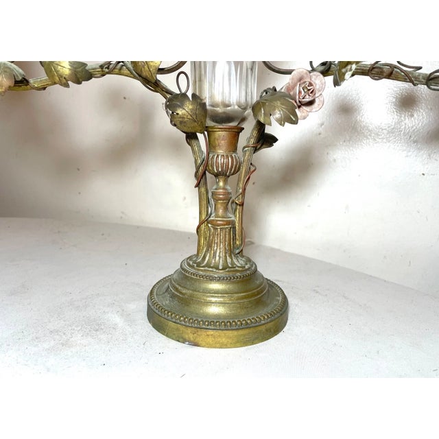Antique Ornate French Gilt Bronze Porcelain Floral Crystal Vase Table Lamp Light For Sale In New York - Image 6 of 12