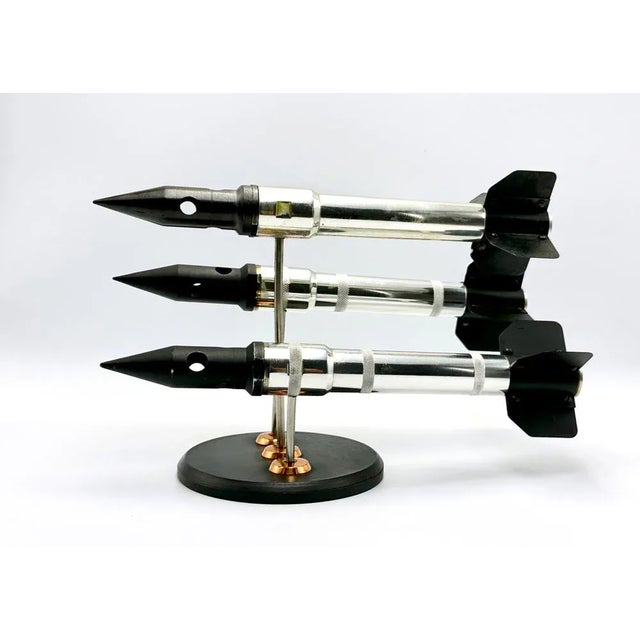 Vintage Polish Cold War Triple Rocket Statuette, 1970s, in Flawless conditions. Designed 1970 to 1979