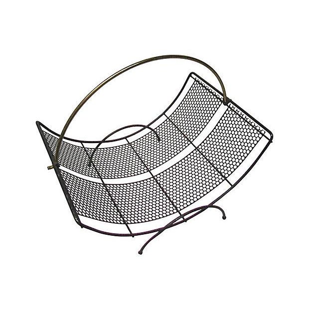 Vintage Perforated Metal Curved Magazine or Log Rack For Sale