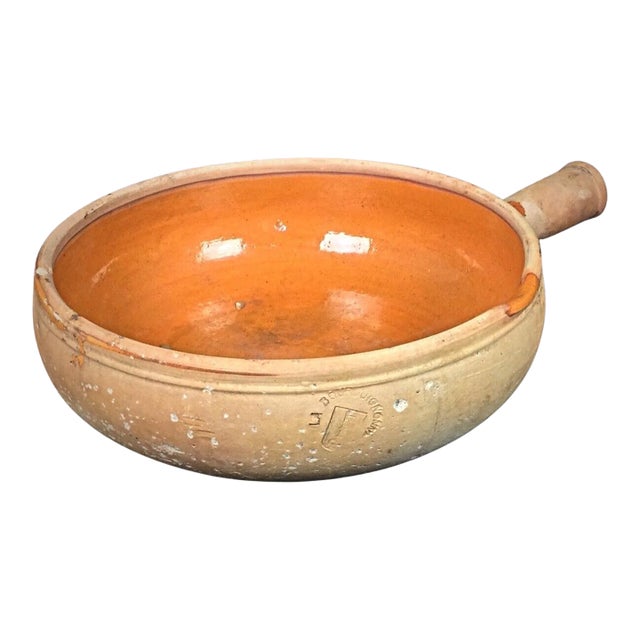 Large Antique Terracotta Pan by La Bourguignonne – Vintage Kitchenware For Sale