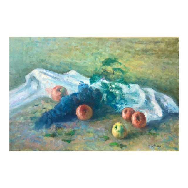 William Schultz, American Impressionist Fruits Oil Painting Vivid Apples and Grapes For Sale