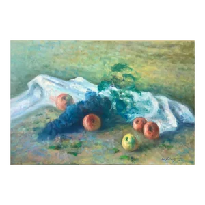 William Schultz, American Impressionist Fruits Oil Painting Vivid Apples and Grapes