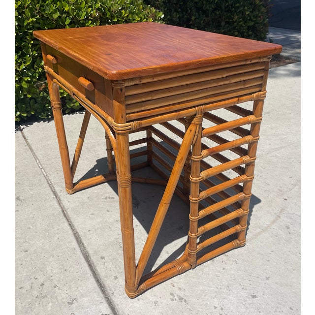 Mid 20th Century Vintage Stacked Rattan Desk or Entry Table, Paul Frankl Style For Sale - Image 5 of 14