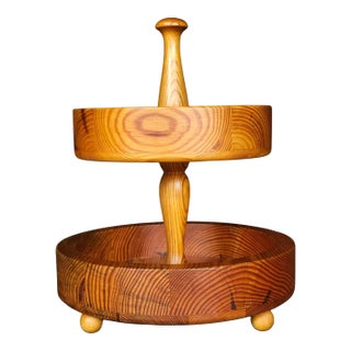 1970s Swedish Pine Two-Tier Bonbon Tray by Stig Johnsson for Smalands Slöjd For Sale