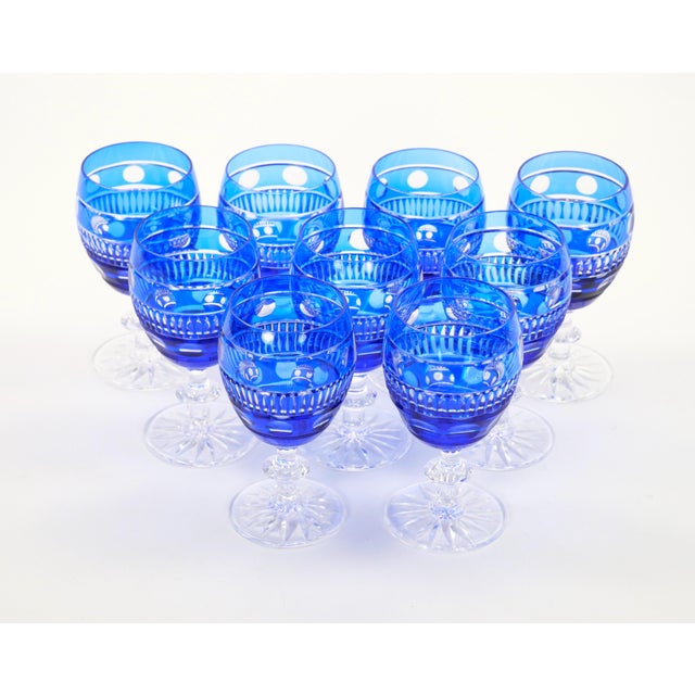 Mid 20th Century Val Saint Lambert Cobalt Blue Crystal Wine & Water Glasses Service for 9 People For Sale - Image 5 of 11