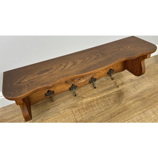 Wood Vintage French Oak Wall-Mounted 4-Hook Coat Rack For Sale - Image 7 of 12