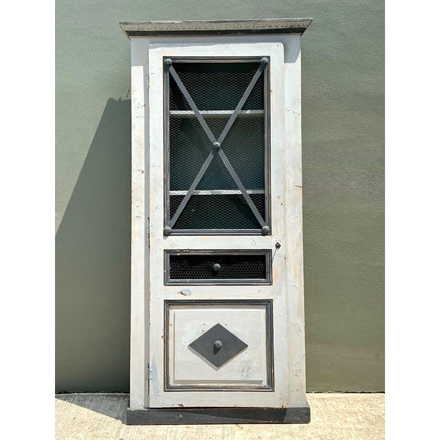 Vintage French Distressed Metal and Wood Cabinet For Sale - Image 4 of 18