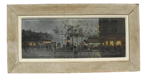 Animated View of Paris in the Evening, 1900, Oil on Canvas, Framed