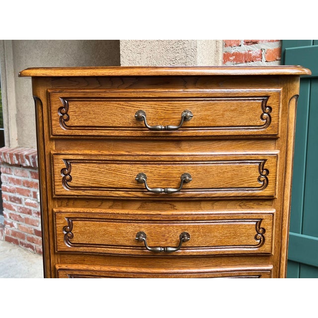 Pair Vintage French Chests 7 Drawer Semainier Louis XV Style Carved Oak For Sale In Dallas - Image 6 of 18