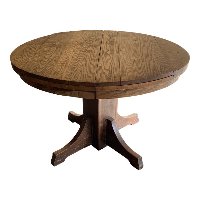 1950s Traditional Oak Pedestal Base Table Chairish