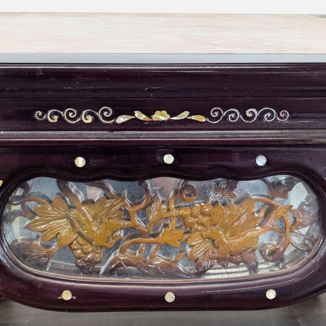 Vintage Chinese Marble Top End Table With Unique Carvings For Sale - Image 9 of 10