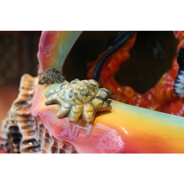Italian Multicolored Glazed Ceramic Shell Centerpiece with Coral and Crabs, 1970s For Sale - Image 10 of 17