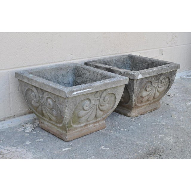 Pair of Vintage Concrete Cement Fleur De Lis Fan Shell Garden Planter