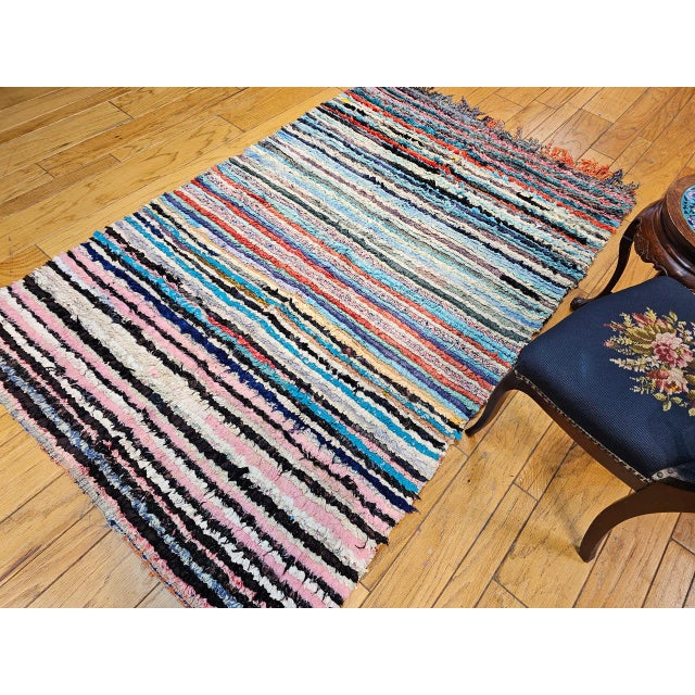 Textile Vintage Moroccan Boucherouite Shag Area Rug, Handwoven Wool, Stripe, 5' X 7' For Sale - Image 7 of 11