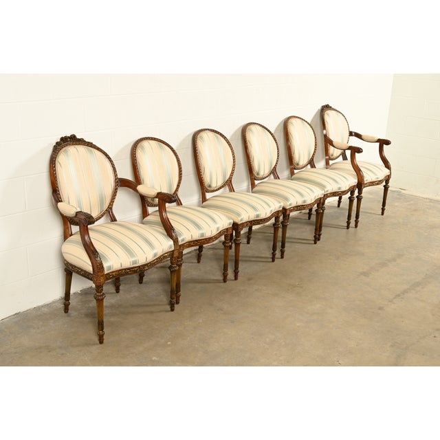 Karges Furniture Karges Style French Regency Louis XVI Carved Mahogany and Gold Gilt Dining Chairs, Set of Six For Sale - Image 4 of 14