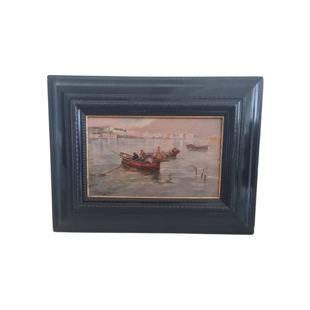 Paolo Pratella, Naples Marina with Boats, 1950s, Oil Painting on Canvas, Framed For Sale - Image 3 of 3