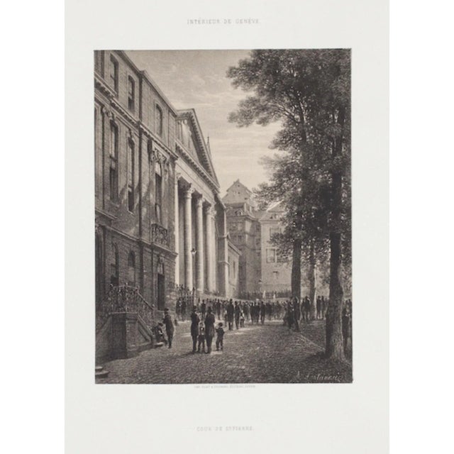 The Interior of Geneve is an original Lithograph by Antonio Fontanesi in the 19th Century. The state of preservation of...