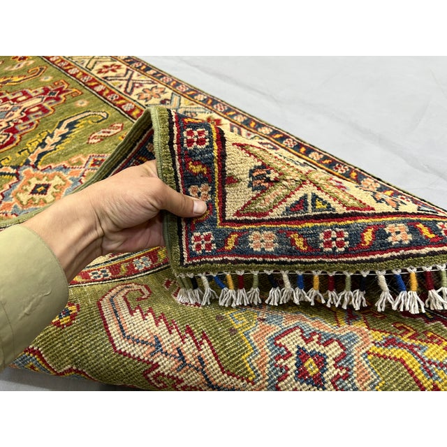 Olive Green and Cream Kazak-Style Wool Runner Rug, Natural Dyes, 2'9" X 10' For Sale - Image 15 of 16