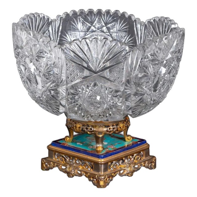 French Enamel Gilt Metal and Cut Glass Centerpiece For Sale
