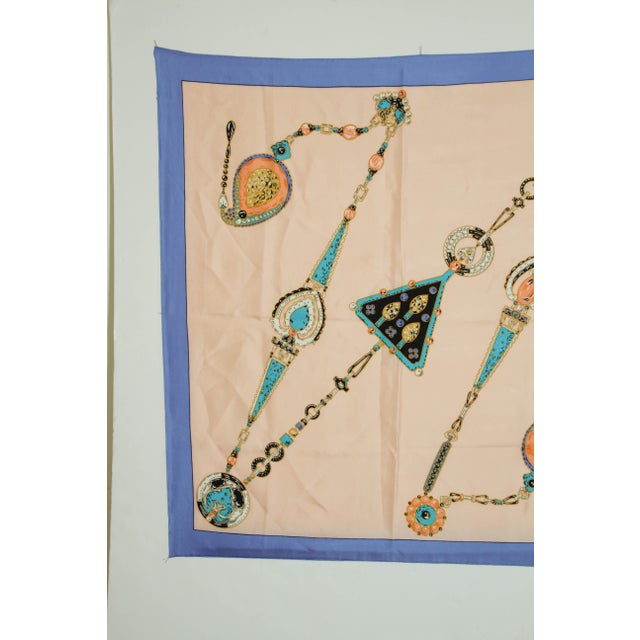 CARTIER Silk Scarf Blue and Salmon Precious Jewels New in Box Paris France For Sale - Image 11 of 12