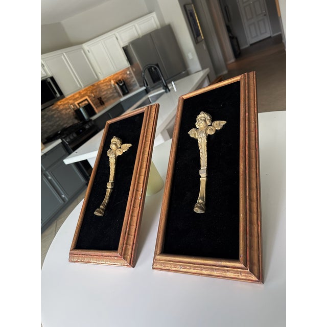 Pair French Gilt Bronze Angle Wing Architectural Fragment Framed For Sale - Image 16 of 16