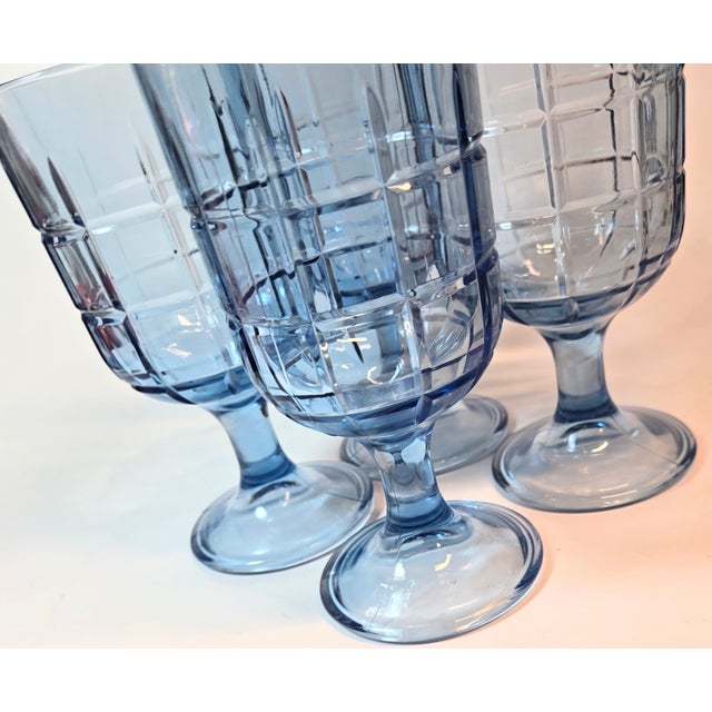 Periwinkle Cut Windowpane Goblets- Set of Four For Sale - Image 11 of 11
