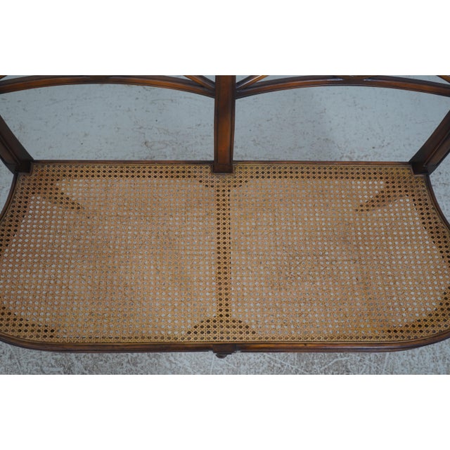 Wood Theodore Alexander Regency Mahogany Brass Inlaid Cane Seat Bench For Sale - Image 7 of 18