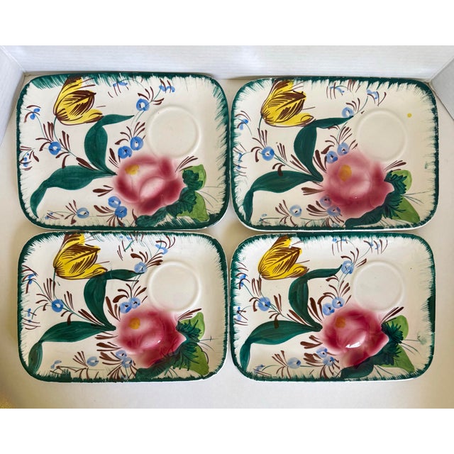 White Vintage Italian Hand-Painted Floral Snack Plates With Cup Rests - Set of 8 For Sale - Image 8 of 13
