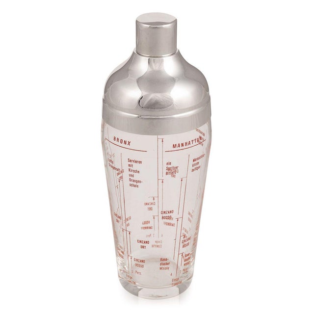 Silver American Glass and Silver-Plated Recipe Cocktail Shaker, 1950s For Sale - Image 8 of 11