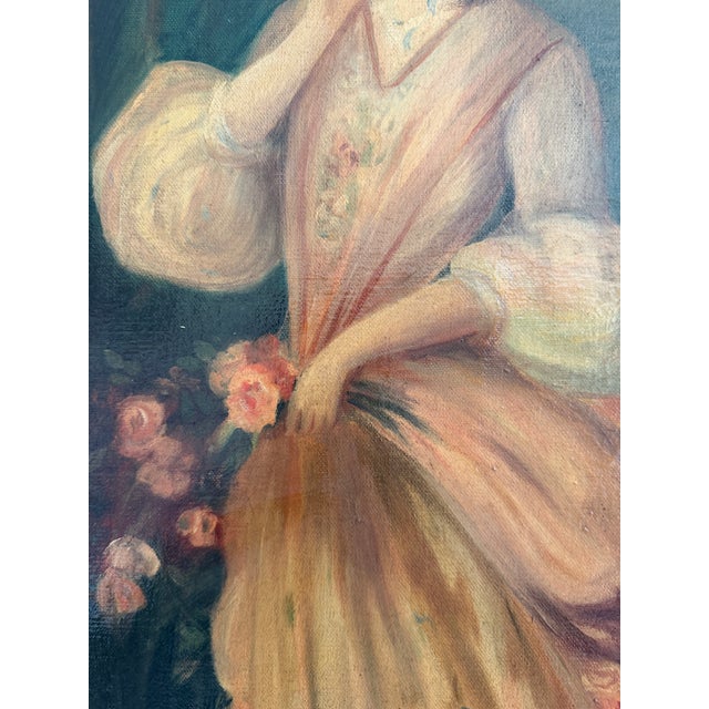 Antique Oil Portrait Young Woman European Lady Gilt Frame 19th Century For Sale - Image 11 of 12