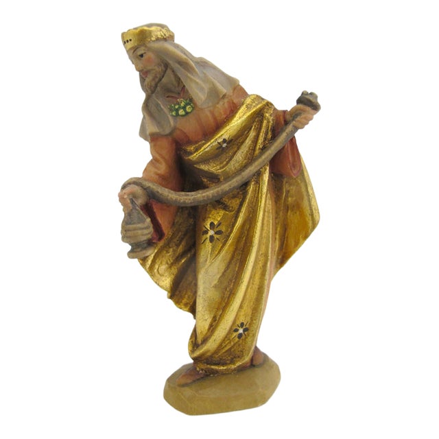 Anri Italy Wisemen King Balthazar Ulrich Bernardi Gilt Wood Nativity 4" Figurine For Sale