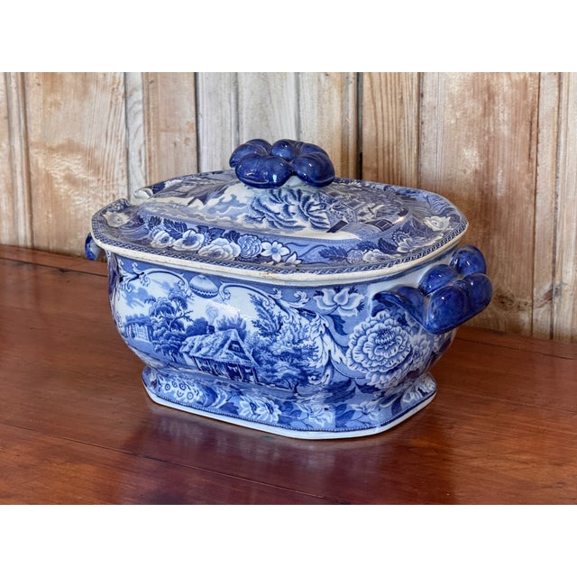 English Blue and White Transferware Soup Tureen For Sale - Image 3 of 8