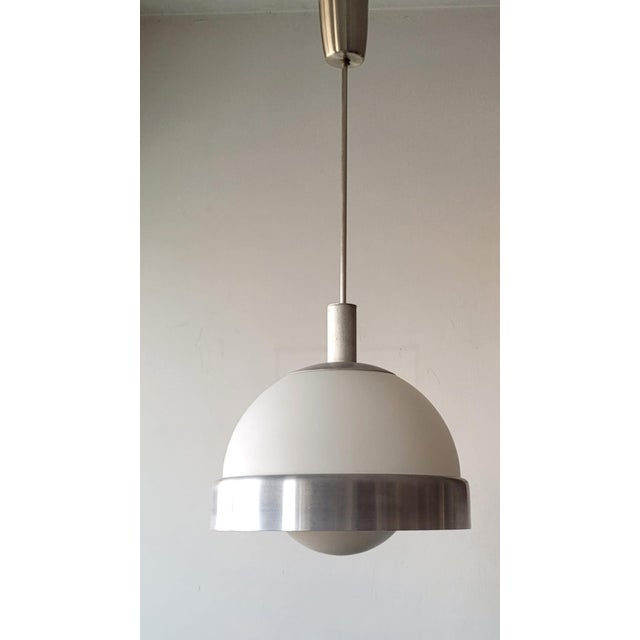 Opal Glass and Metal Chandelier by Pia Guidetti Crippa for Lumi, Italy, 1970s For Sale - Image 12 of 12