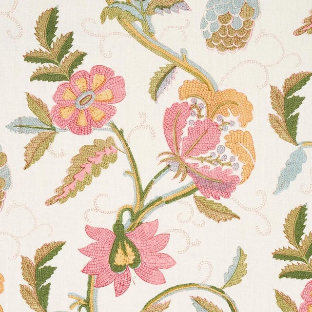 Contemporary Sample - Schumacher Indali Bordered Linen Fabric in Pink & Leaf For Sale - Image 3 of 6