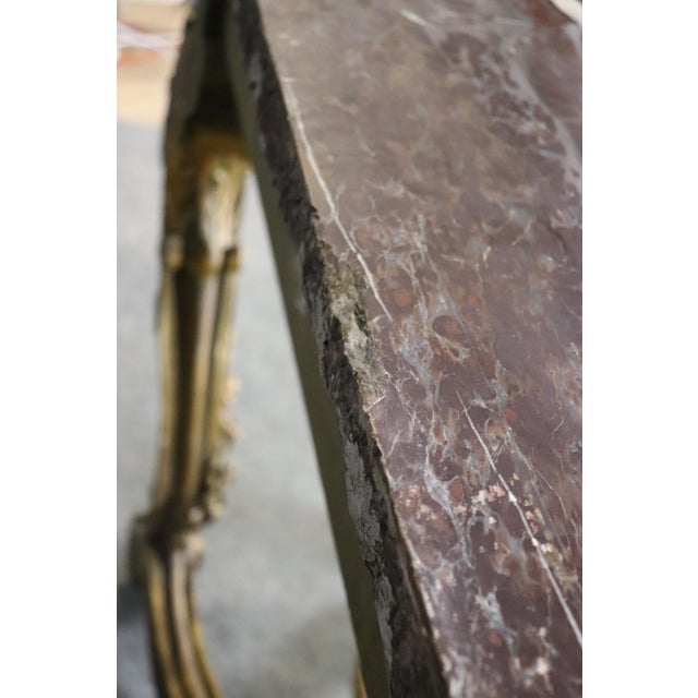 French Louis XV Giltwood Carved Walnut Marble Top Console Table Circa 1890s For Sale - Image 14 of 15
