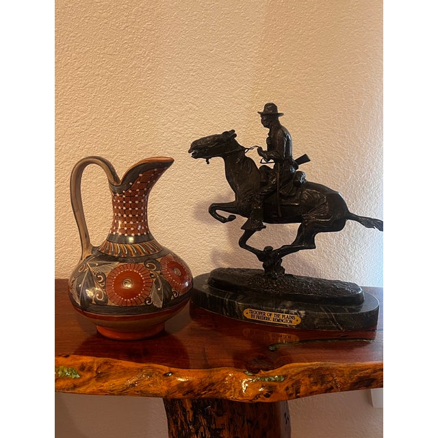 Vintage Tonalá Mexican Pottery Pitcher Vase With Handpainted Floral and Bird Motifs For Sale - Image 4 of 10