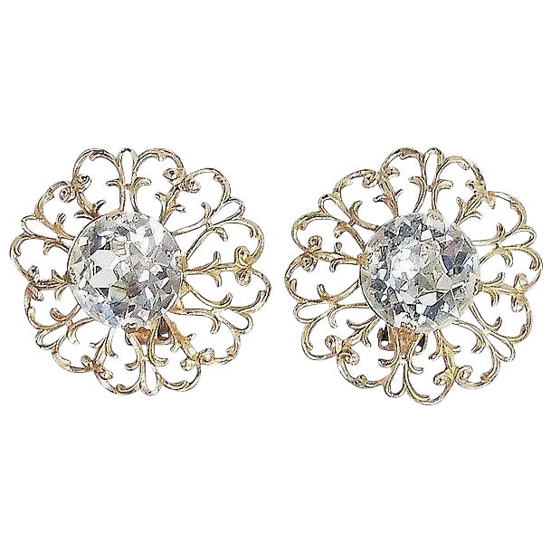 Vintage 1950s Signed Napier Rhinestone Clip Earrings - 2 Pieces For Sale