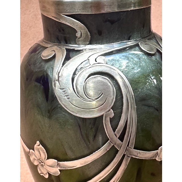 Metal Art Nouveau Loetz Titania Silver Overlay Vase For Sale - Image 7 of 7