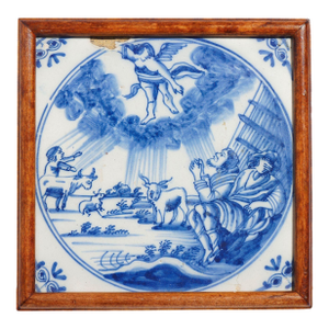Framed Delft Tile of the Annunciation, C. 1600's