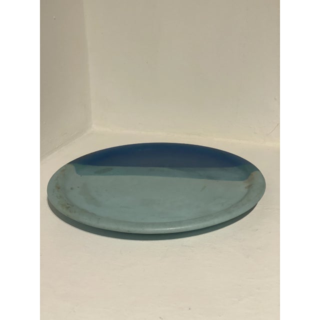 Vintage 60s striped blue striped glazed ceramic plate by JT Abernathy.Does have a chip to back.