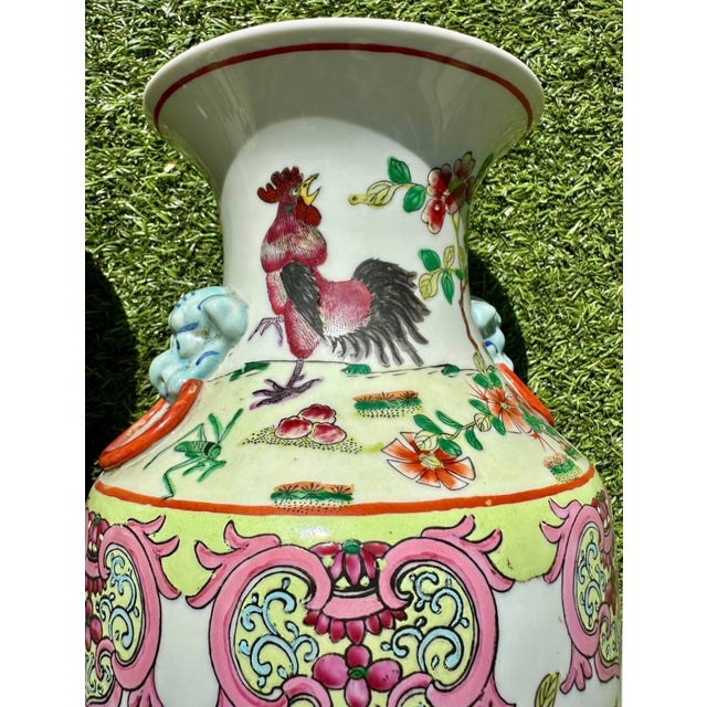 Pair of Antique 19th Century Rare Chinese Porcelain Vases Hand Painted Roosters, Florals & Insects For Sale - Image 15 of 18